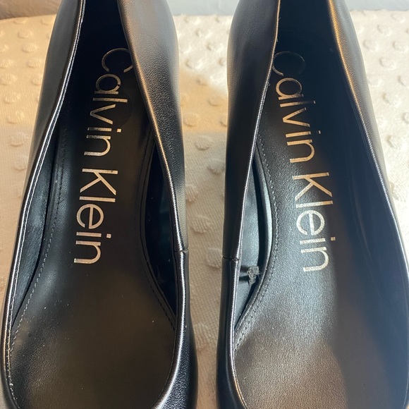 Calvin Klein Almond Toe Pump with Silver and Patent Leather Detail - Picture 5 of 16